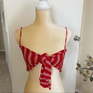 Fashion Nova | red & white Front Tie Crop Top